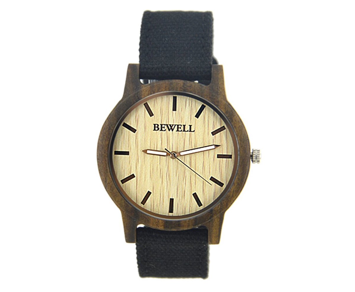 Bewell - Houten horloge - Carme Black Sandal - Sportief horloge - Canvas bandje