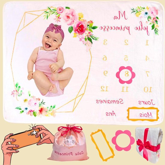 Gobesty Geschenkmand voor pasgeborenen, babycadeaus voor geboorte, 7-in-1 babycadeauset geboorte met babydekens, baby driehoeksdoek, knuffeldieren, wenskaarten, geboortekaarten, sokken, geschenkdozen