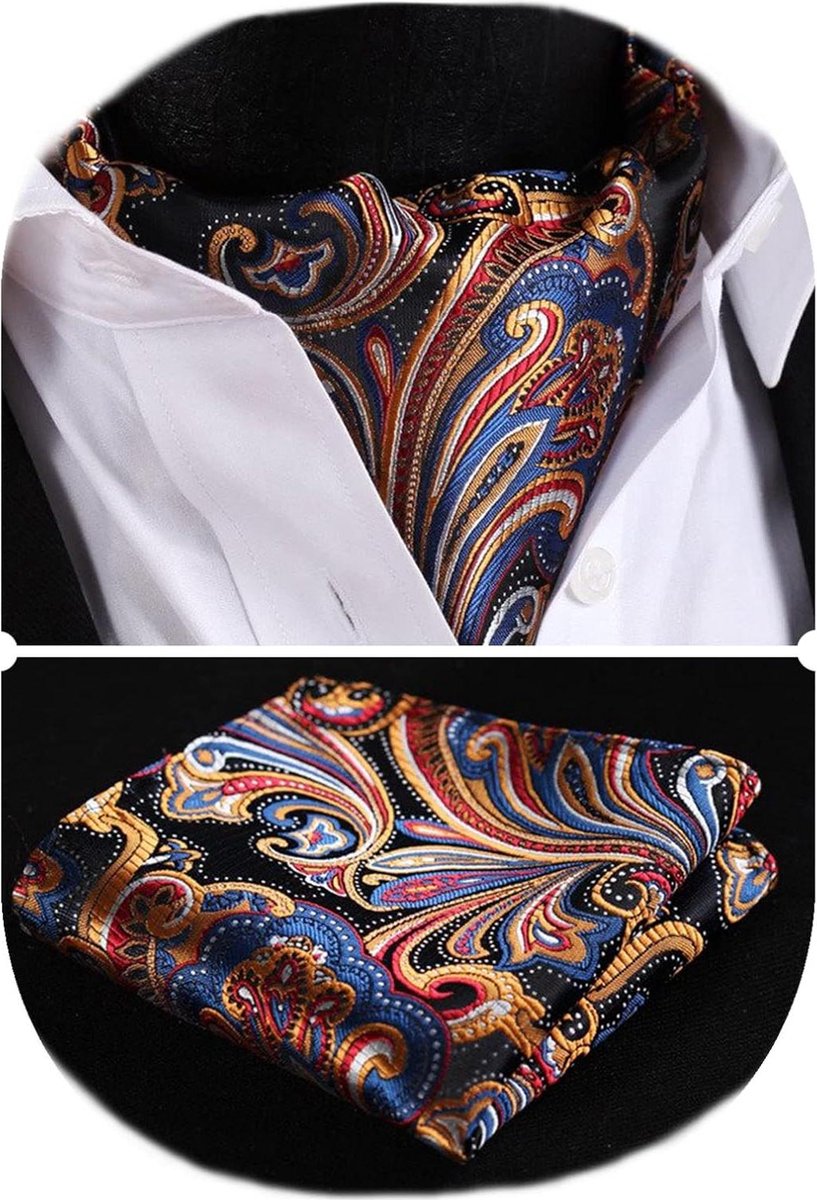 Set van zijden paisley herenkravat en pochet - polka dot kravat en zakdoek voor heren - geschikt voor bruiloftsfeest en Kerstmis - One Size.