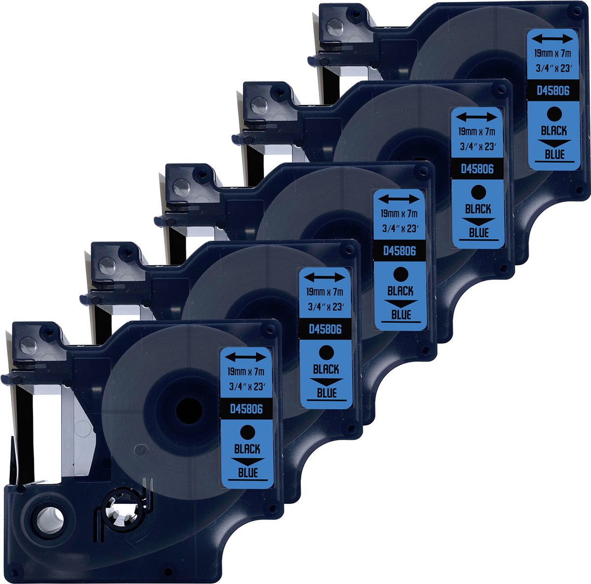 DULA Dymo D1 45806 - S0720860 - Compatible label tape - 5 lettertapes - Zwart op blauw - 19mm x 7m