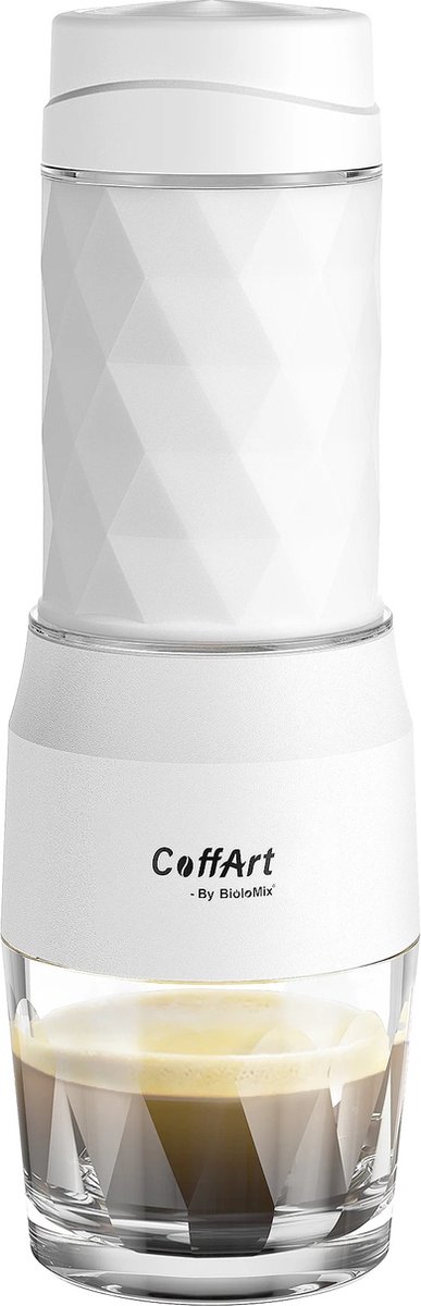 SteeFly Mini Koffiezetapparaat Travel editie Wit Voor gemalen koffie en capsule Gemakkelijk mee te nemen 22cm groot Handpers