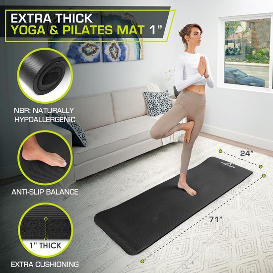 Dikke yoga- en pilatesmat - 13 mm of 25 mm - Extra lang - Comfortschuim - Draagriem - Zwart Yoga mat van Avento — afbeelding 3