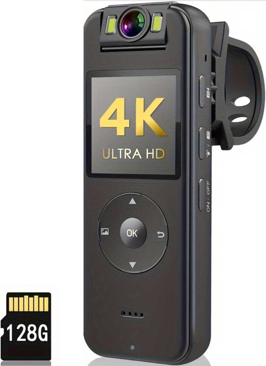 Bovista Spy Camera - Bodycam - Politie - Chest Camera - Spy Cam - Verborgen Camera - Spionage Camera - Action Camera - HD + 128GB