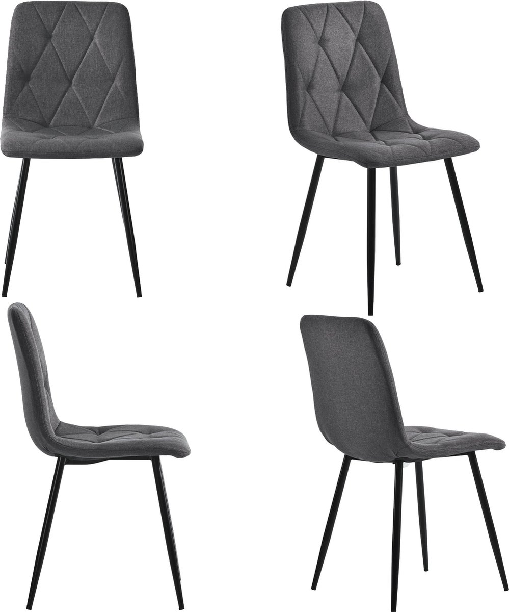 Merax Set van 4 Eetkamerstoelen - Linnen Gestoffeerde Design Stoelen - Luxe Eetkamerstoel Set - Grijs met Zwart