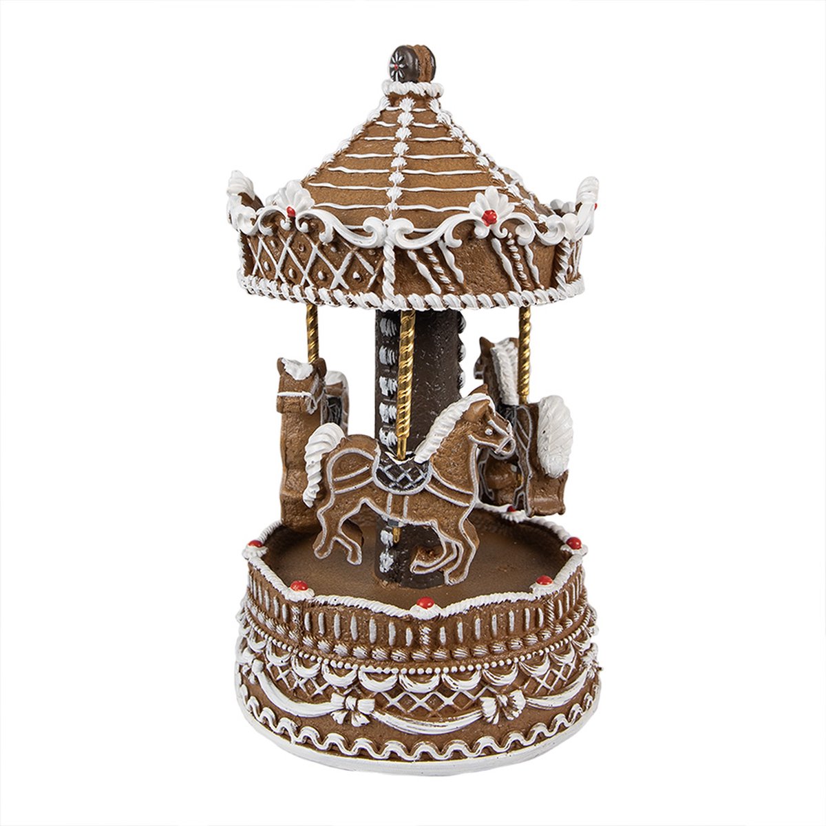 Clayre & Eef Muziekdoos Draaimolen Ø 12x22 cm Bruin Kunststof Kerstdecoratie
