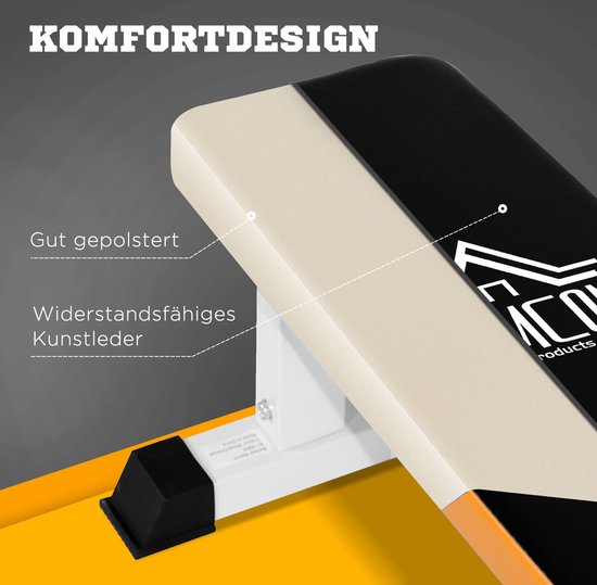 HOMCOM-Hantelbank-Stahl, PVC, Schaumstoff-L112x B62 x H43 cm-Schwarz+Weiß+Orange