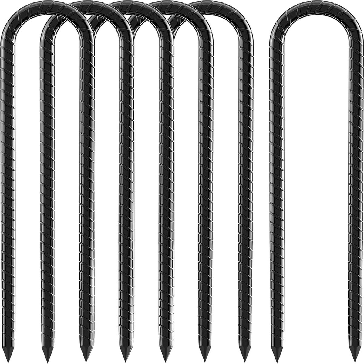 30 cm Grondankers 6 stuks verzinkt staal trampoline wapeningsstaaf - tuinpalen campingtent haringen zwart