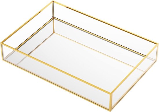 Cosmetische dienbladen spiegel goud vintage opslag lade glas sieraden