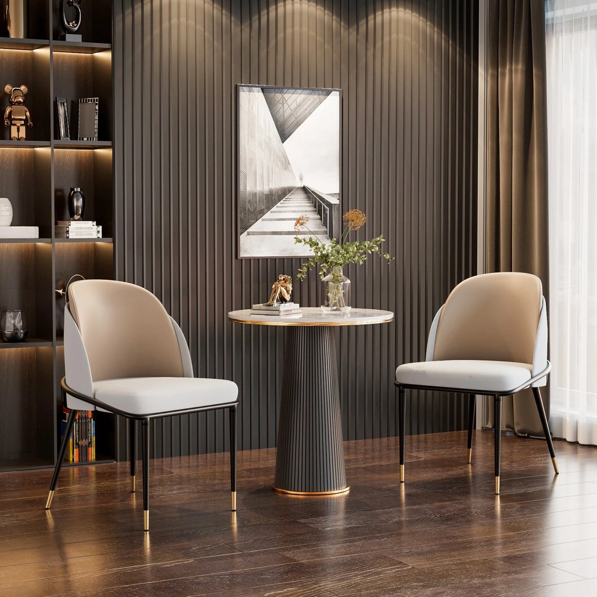 MyGroot Eetkamerstoelen - Set van 2 - Kunstleer - Eetkamerstoelen gestoffeerd gewatteerd - Moderne - Eetkamerstoelen rugleuning houten - Keuken make-up stoelen - Beige /Wit/Grijs. Beige, Wit en Grijs