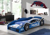Kinderbed in autoform 90 x 200 cm, modern gestoffeerd bed in de vorm van een auto met verlichte wielen en opbergruimte. Eenpersoonsbed met lattenbodem voor jongens of meisjes, PU-leer, geel