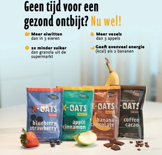 X-OATS Proteïne oats Ontbijtshake - Proteïneshake & Maaltijdshake - Vegan Glutenvrij Hoog in vezels - 20g Eiwit - 8-pack Banaan/Chocolade
