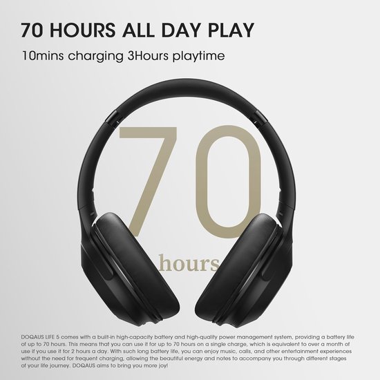 Casque supra-auriculaire sans fil avec 70 heures de lecture et 3 modes d'égalisation