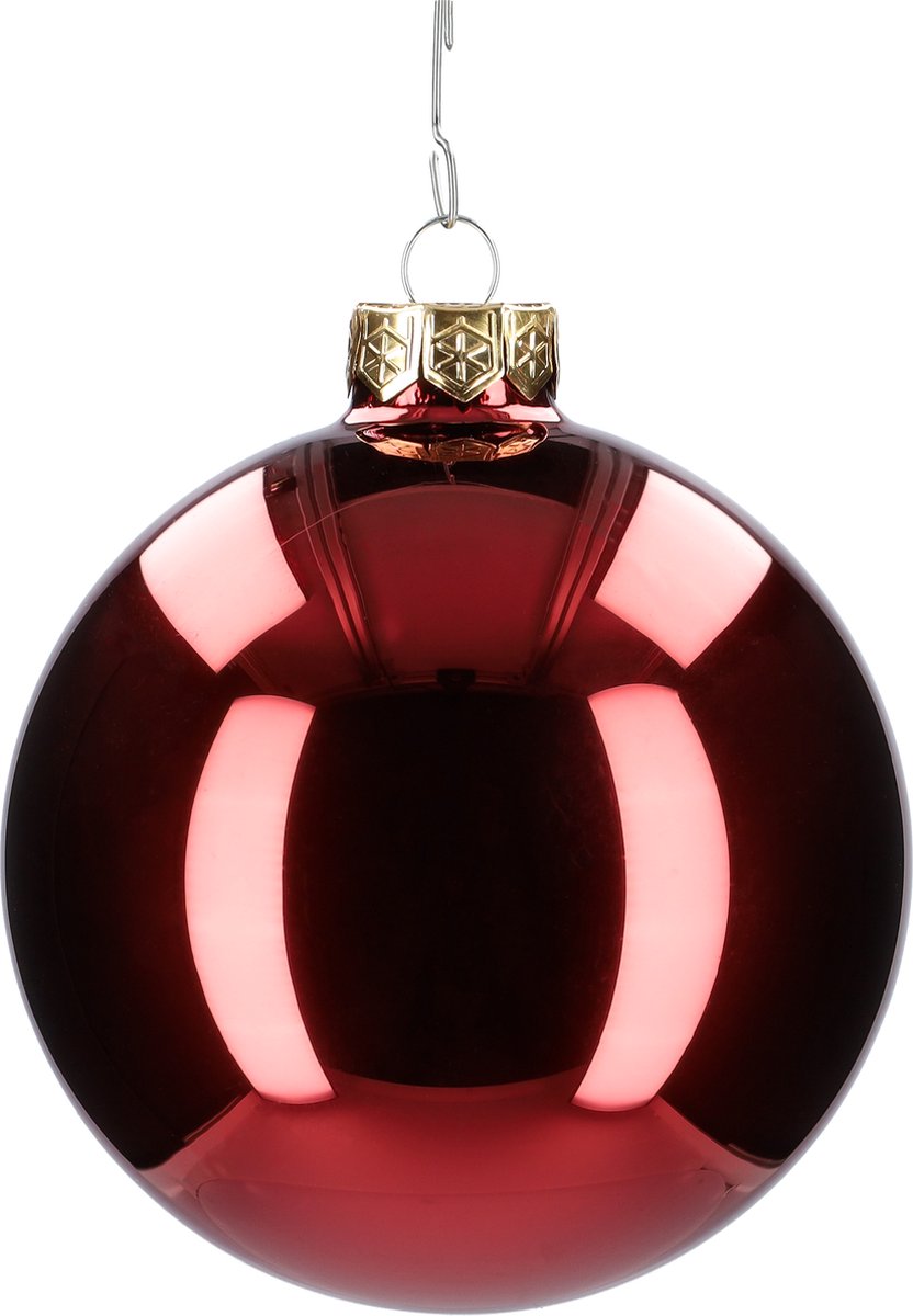 Glazen kerstballen - Set van 4 stuks/100mm - Luxe kerst decoratie - Sfeervolle kerstversiering voor in de kerstboom - Glas - Dark Red Combi - Donkerrood – foto 3