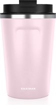 Kaaiman® RVS Thermosbeker - Drinkbeker - Koffie - Thee - Water - Warm en Koud - Travel Mug - Roze - 380ml - Koffiebeker - Theebeker