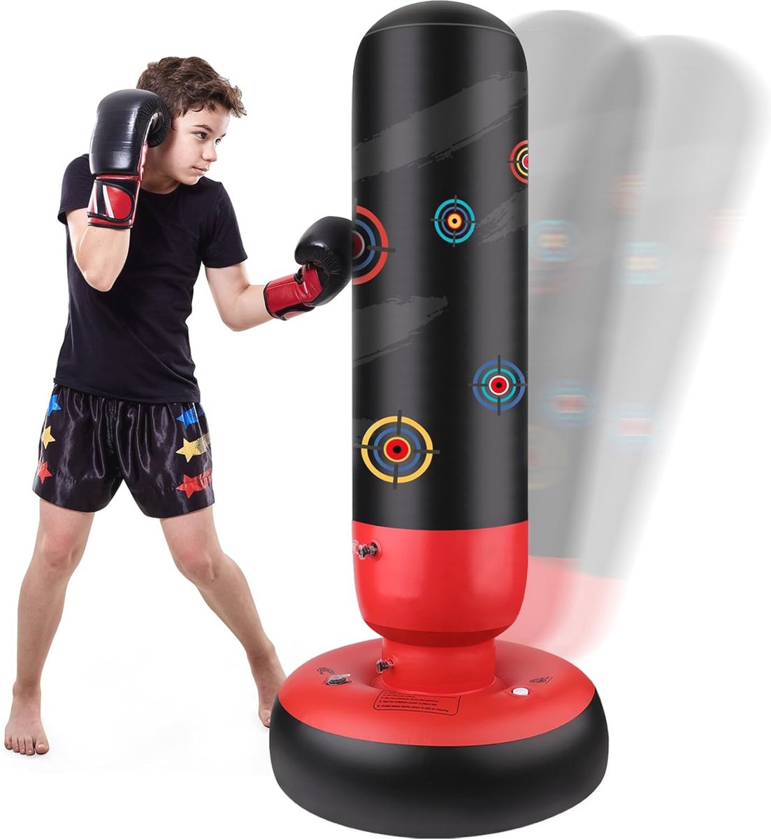 Bokszak voor Kinderen - Perfect voor Karate en Taekwondo, Staande Bokszak voor Stressvermindering, Inclusief Luchtpomp, Cadeau-ideeën voor Jongens en Meisjes van 3 tot 10 Jaar