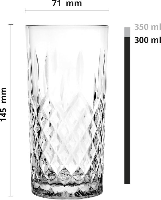 Set van 6 Longdrinkglazen - 300ml Highball Glazen voor Water, Cocktails en Drankjes - Vaatwasserbestendig en Stapelbaar — afbeelding 4