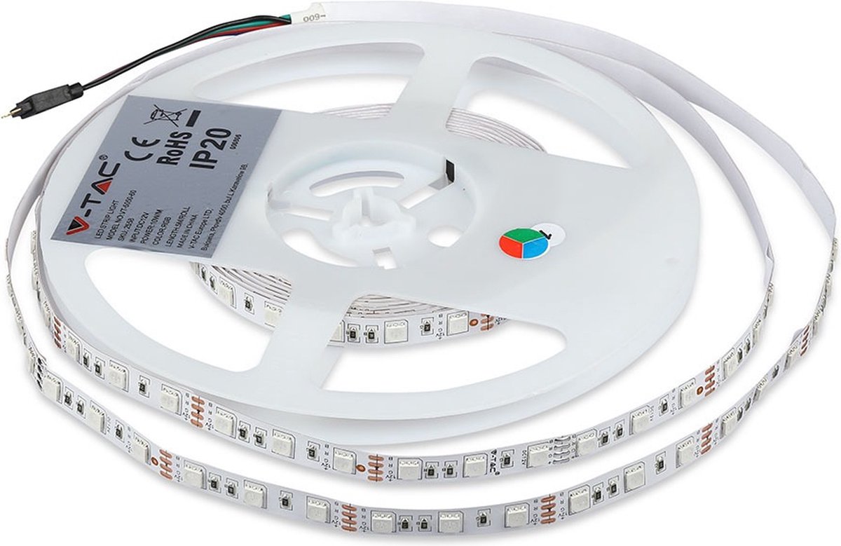 V-TAC VT-5050 60 IP20-RGB Set LED Striplight Kits - EU Stekker - IP20 - RGB - 5m Rol