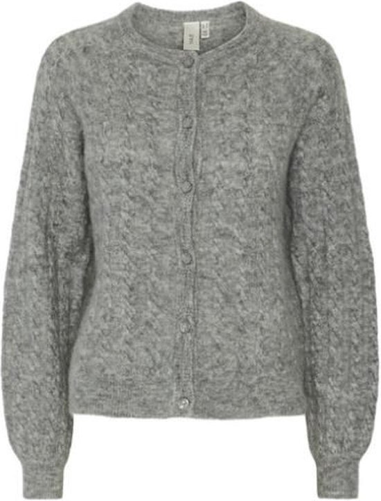 Yaslelu Ls Knit Cardigan Medium Grey Melange