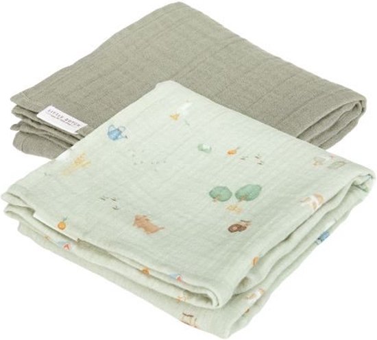 Little Dutch - Ensemble d'emmaillotage hydrophile 70 x 70 Little Farm / Olive