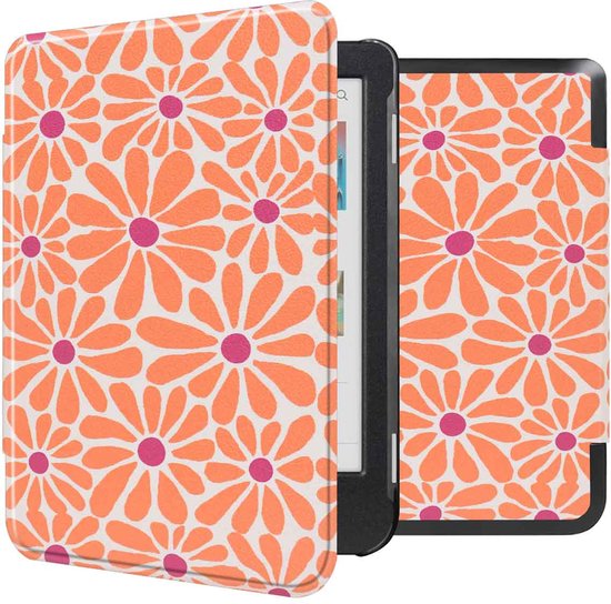 imoshion E-reader Hoesje - Geschikt voor Kobo Clara BW, Kobo Clara Colour - Design Sleepcover Bookcase - Orange Flowers Connect