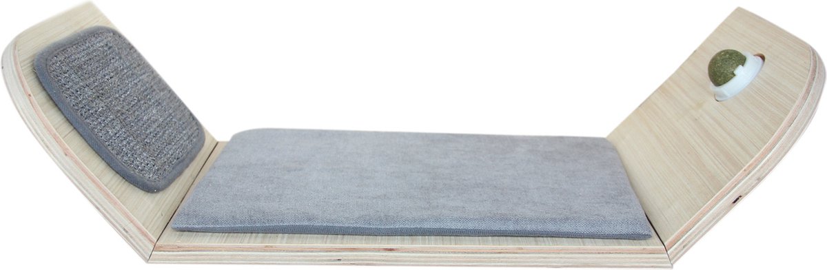 All For Paws Skywalk - Scratcher Lounge Bed With Catnip Ball - Wandkrabpaal - 40x9x29 cm Grijs