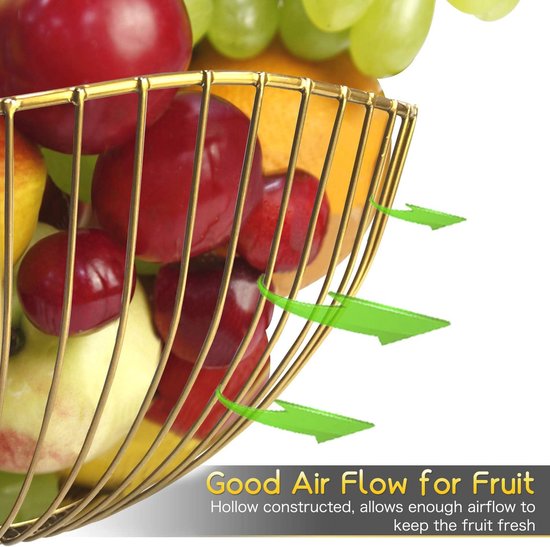 Gouden Fruitschaal 25x14 cm - Grote Metalen Fruitmand voor Aanrecht en Fruitrekken — afbeelding 2
