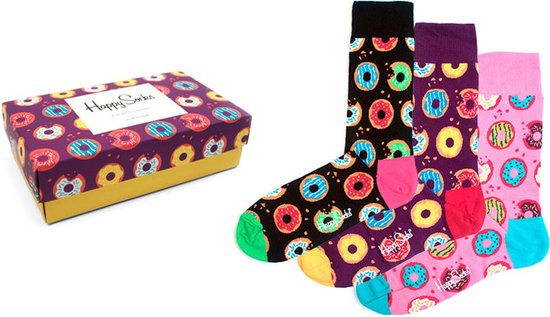 Happy Socks unisex giftbox 3P sokken donut multi