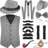 Blulu Jaren 20 gangsterkostuum voor heren, accessoireset - vest, krantenjongenshoed, zakhorloge, stropdas (XL