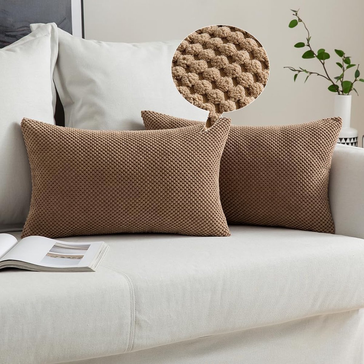 Goodivery ® Set van 2 Luxe Kussenhoezen met Zacht Korrelpatroon voor Woonkamer en Auto