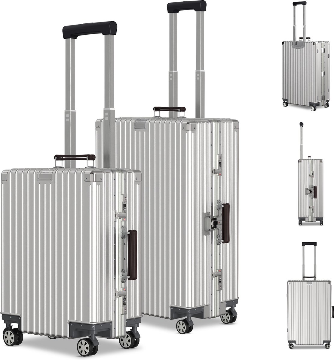 Voyagoux® ICON Koffer Set S/L - Koffers - Met Wielen - Zilver - TSA Slot - Aluminium