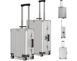 Voyagoux Voyagoux® ICON Koffer Set S/L - Koffers - Met Wielen - Zilver - TSA Slot - Aluminium