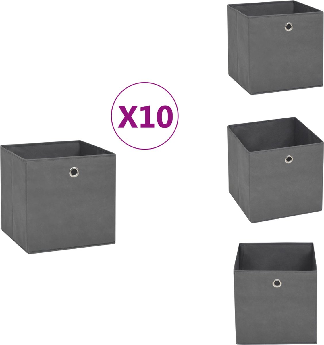 vidaXL Opbergbox - Opbergboxen - Opbergdoos - Opbergdozen - Opbergboxen 10 st 28x28x28 cm nonwoven stof grijs