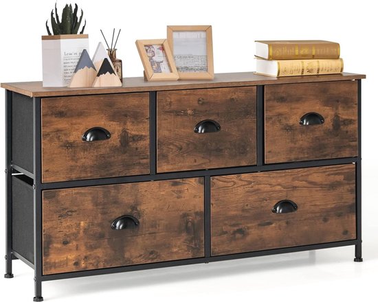 Commode met 5 Laden en Inklapbare Voetkussens voor Slaapkamer en Entree ...