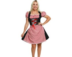 Zebra & Friends Oktoberfest Dirndl - L - Oktoberfest Dames - met Ritssluiting - Pofmouwen - Tiroler Carnavalskleding - Maat 42 - Rood met Zwart