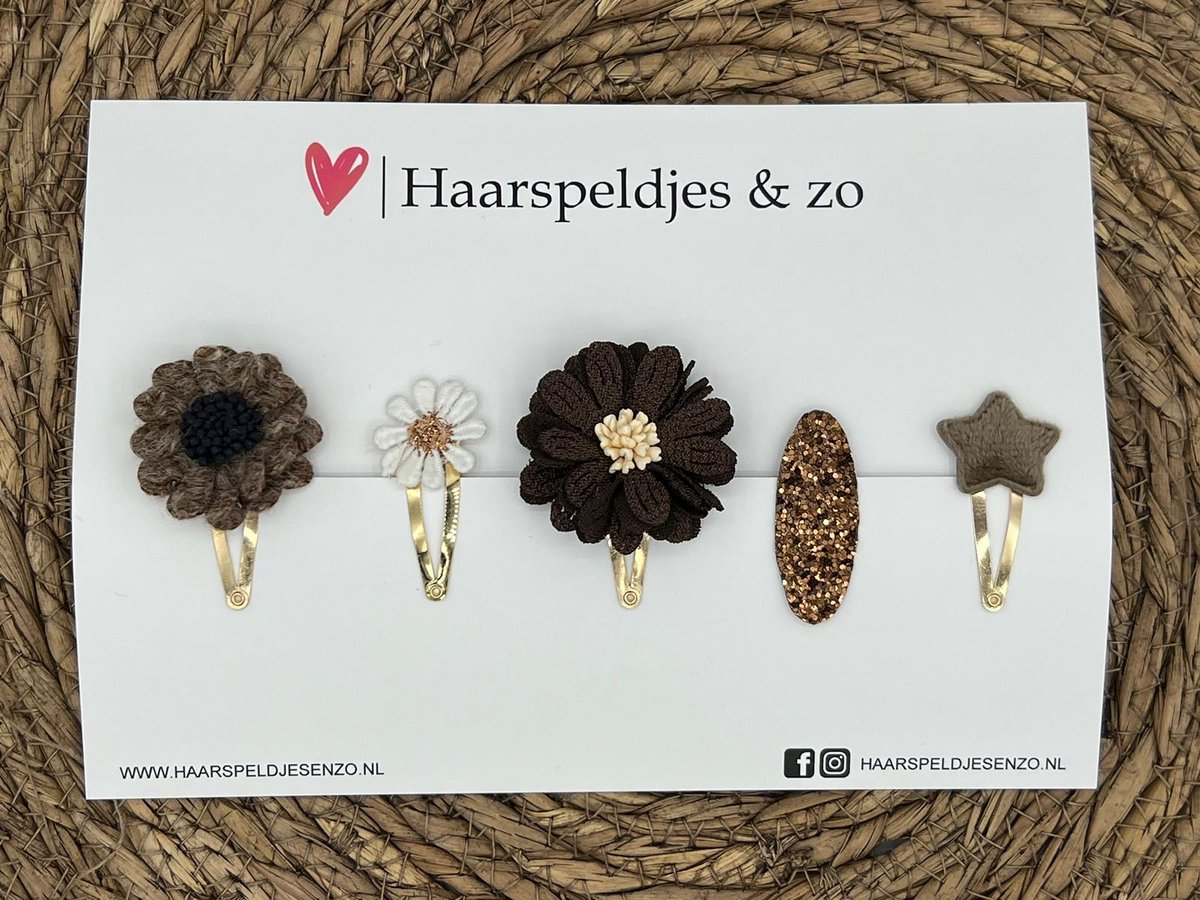 Try-out mix 56 - mix van verschillende speldjes - bruin - glitters - kerst - feestdagen - 4 cm speldjes