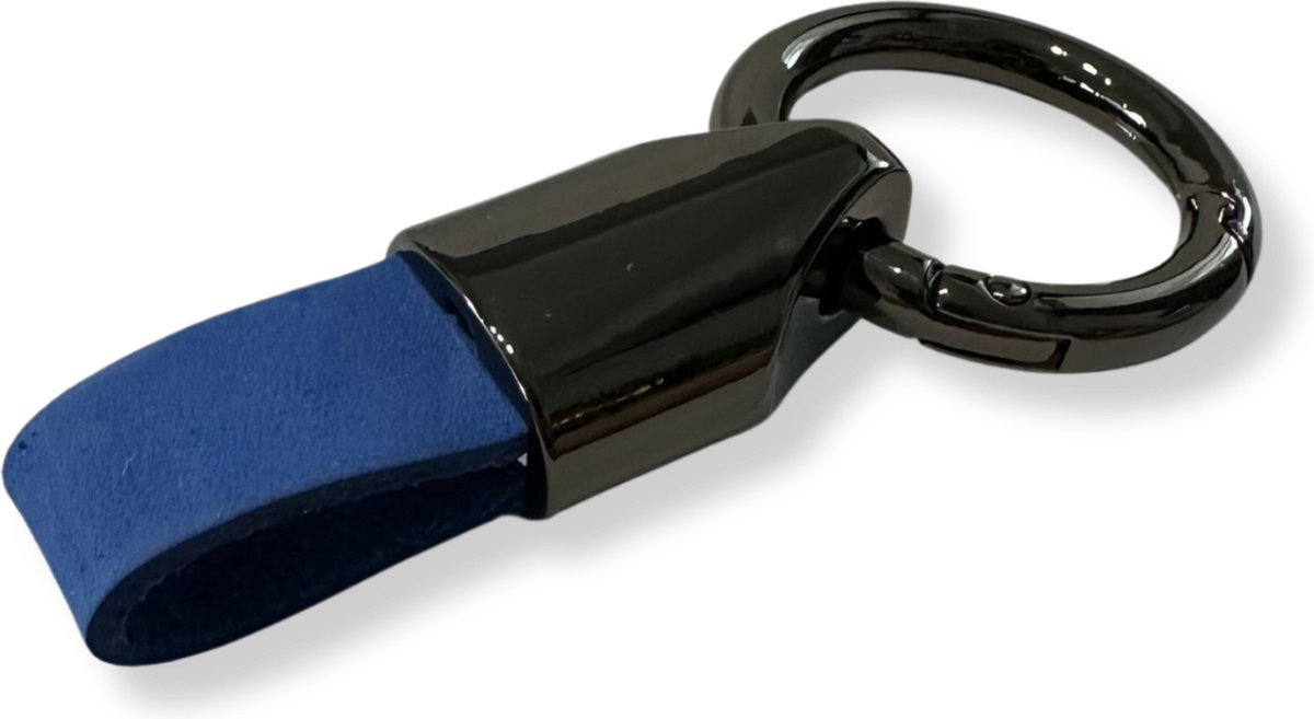 Luxe Sleutelhanger, Leren & Metaal Sleutelhanger, Kunstleer, Zwart - Blauw