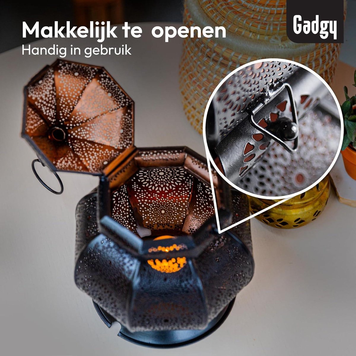 Ziva Oosterse lantaarn van metaal, 30 cm, Oosters windlicht. Marokkaanse metalen lantaarn voor buiten als tuinverlichting of binnen als tafellamp
