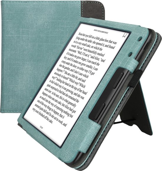 kwmobile flip cover voor e-reader - geschikt voor Kobo Libra Colour - Van imitatieleer en -suède - In mintgroen / donkergrijs van Merkloos — afbeelding 5