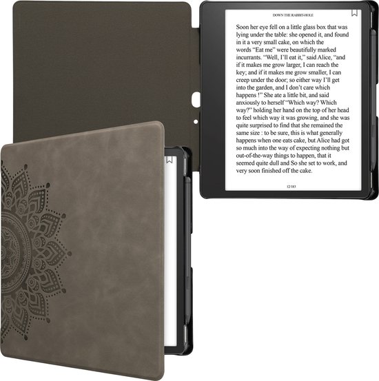 kwmobile e-reader hoesje geschikt voor Amazon Kindle Scribe (2022/2024) hoes - Ereader flip case met standaard - Kunstleren e reader cover - Opkomende Zon design in grijs van kwmobile — afbeelding 2