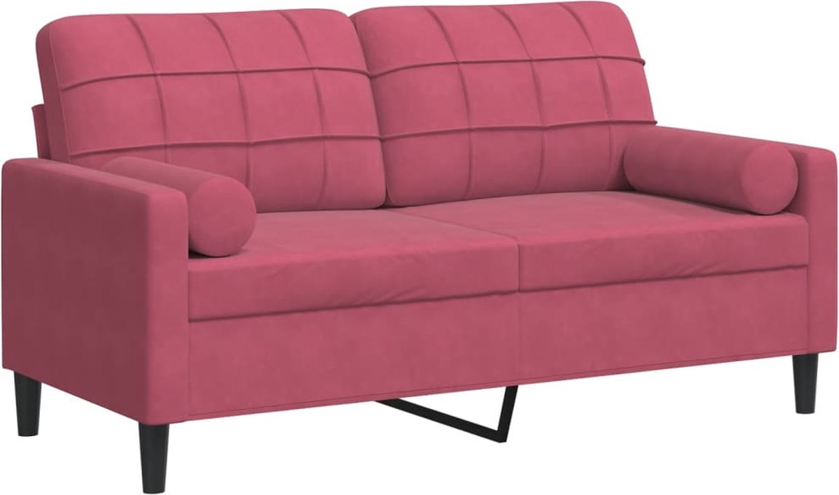 vidaXL Tweezitsbank - met - sierkussens - 140 - cm - fluweel - wijnrood