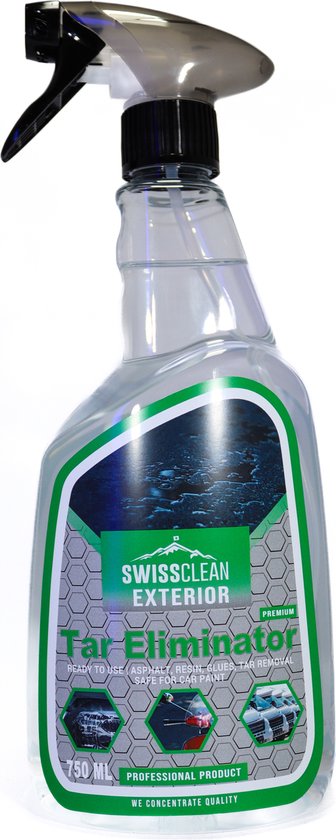 Swiss Clean Tar Eliminator Premium spuitfles 750 ml, professionele reiniger voor auto's, tegen hardnekkig vuil zoals teer, asfalt, hars en lijm.