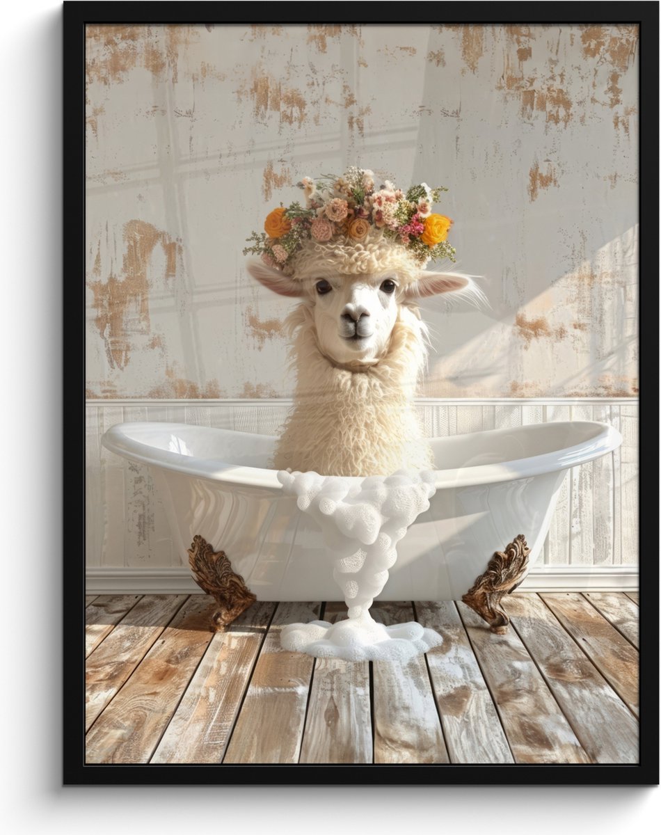 FrameYourWall Poster in lijst - Fotolijst 60x80 cm - Posters - Vintage - Alpaca - Badkuip - Bloemen - Dieren - Posterlijst zwart - Wanddecoratie badkamer - Muurdecoratie WC - Decoratieve accessoires - Toilet muur decoratie
