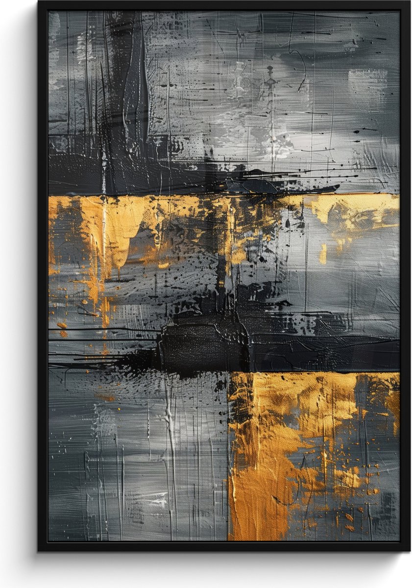 FrameYourWall Poster in lijst - Fotolijst 80x120 cm - Posters - Modern - Goud - Grijs - Patroon - Posterlijst zwart - Decoratie - Wanddecoratie woonkamer - Muurdecoratie slaapkamer