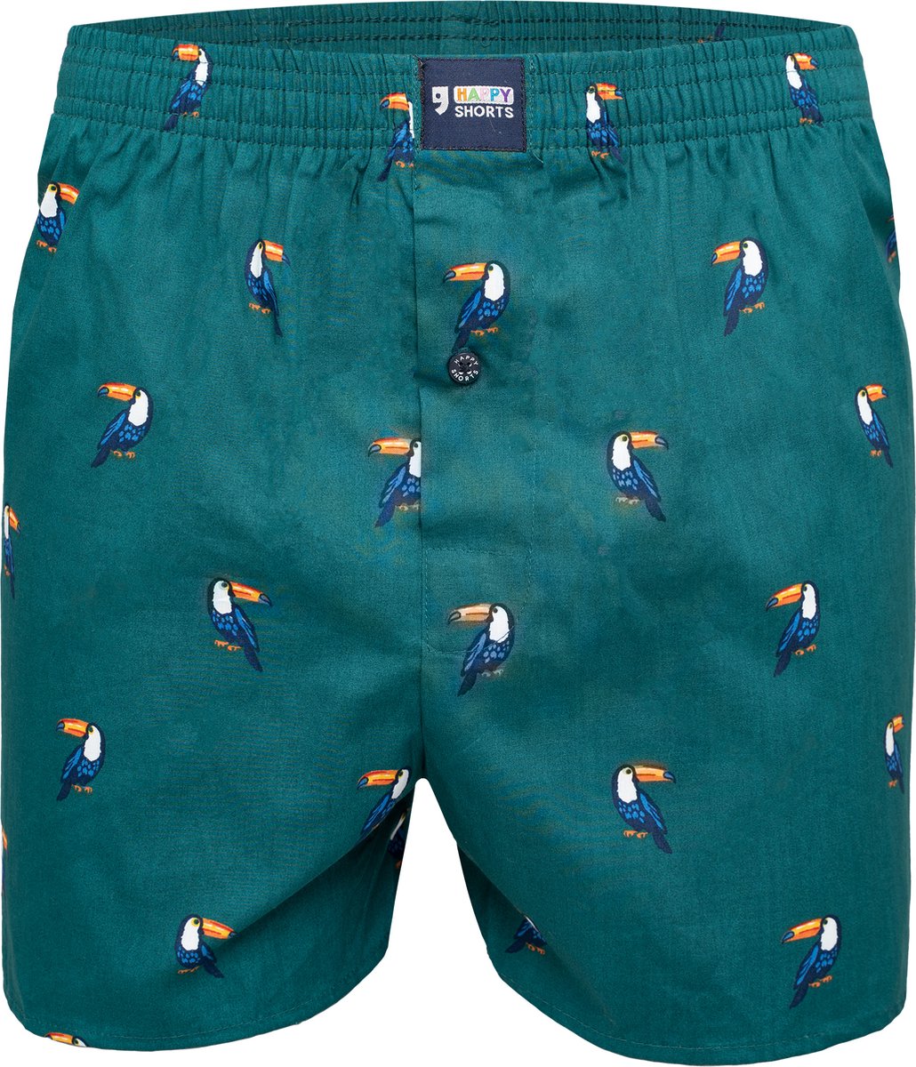 Happy Shorts X Heren Wijde Boxershort Met Binnenbroek Toekan Groen Print - Maat L