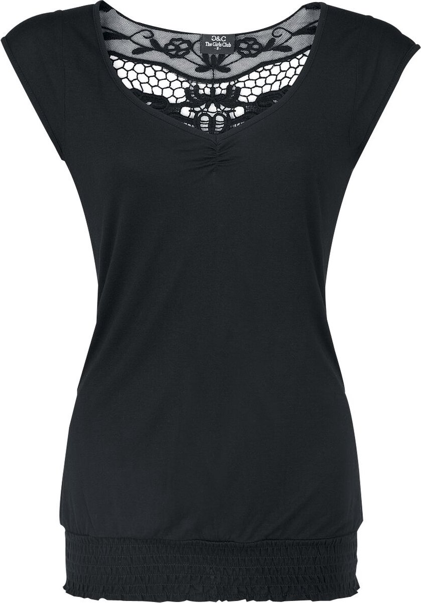 Gothicana Zwart t-shirt met kant - Dames - M