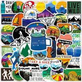 Autocollants Plein air - 50 pièces - Randonnée, Camping, Montagnes, Voyages - Autocollants pour ordinateur portable/ Autocollants valise / Journal de voyage