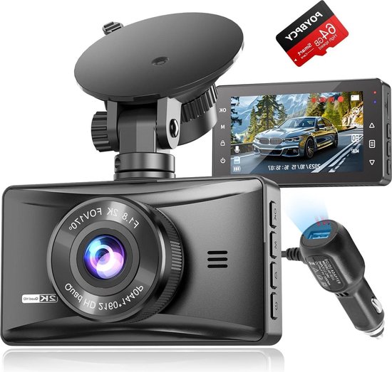 GKU 4K Dashcam Voor en Achter, WiFi Dashcam Auto met 64GB SD-Kaart, Dual Auto Camera met Parking
