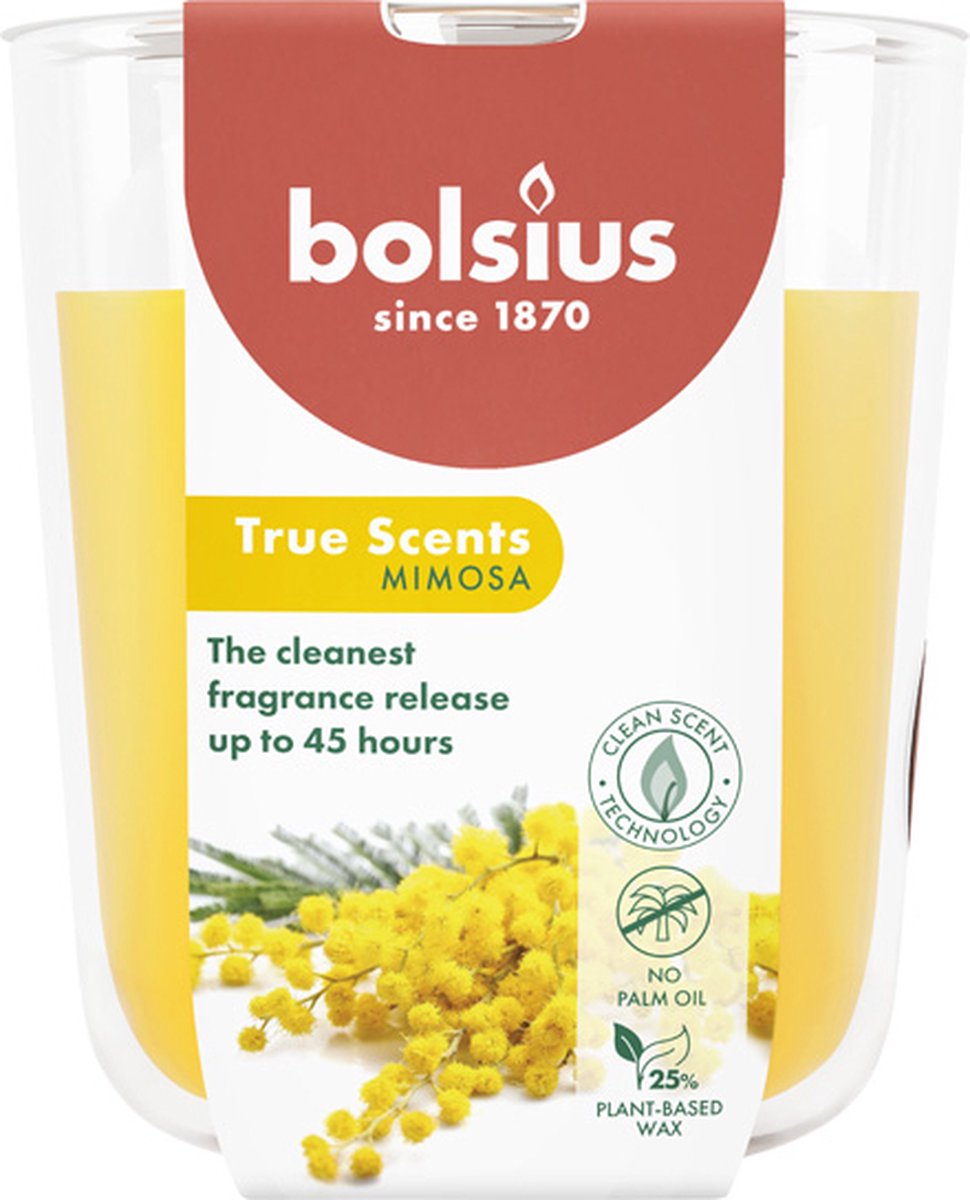 Bolsius 4 stuks Bolsius geurglas mimosa geurkaarsen 97/85 (45 uur) True Scents oranje