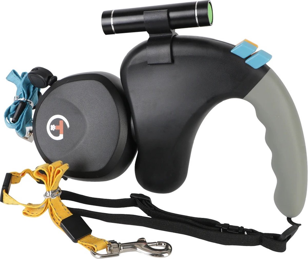 Globe Goods® - Dubbele Hondenriem - Voor 2 Honden - Honden tot 8kg - 360 Graden Draaibaar - Automatisch Uittrekbaar - Met Zakjes Houder - Hondenriem Flexi - Met LED Zaklamp - 3 Meter Lijn - Zwart