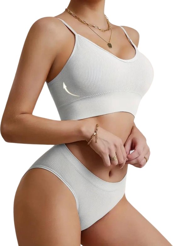 Set de Lingerie Livano sans armatures - Sans Bracelets - Soutien-gorge Push- Soutiens-gorge - Soutien- Comfort - Confortable - BH gorge - Wit - Taille M